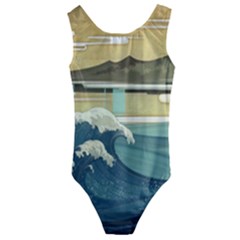 Sea Asia, Waves Japanese Art The Great Wave Off Kanagawa Kids  Cut-out Back One Piece Swimsuit by Bakwanart