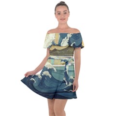 Sea Asia, Waves Japanese Art The Great Wave Off Kanagawa Off Shoulder Velour Dress by Bakwanart