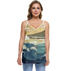 Sea Asia, Waves Japanese Art The Great Wave Off Kanagawa Casual Spaghetti Strap Chiffon Top by Bakwanart