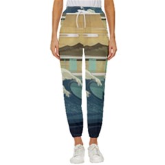 Sea Asia, Waves Japanese Art The Great Wave Off Kanagawa Women s Cropped Drawstring Pants by Bakwanart