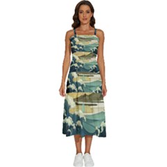 Sea Asia, Waves Japanese Art The Great Wave Off Kanagawa Sleeveless Shoulder Straps Boho Dress by Bakwanart