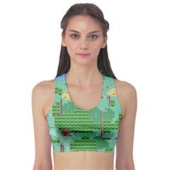 Green Retro Games Pattern Sports Bra by Bakwanart