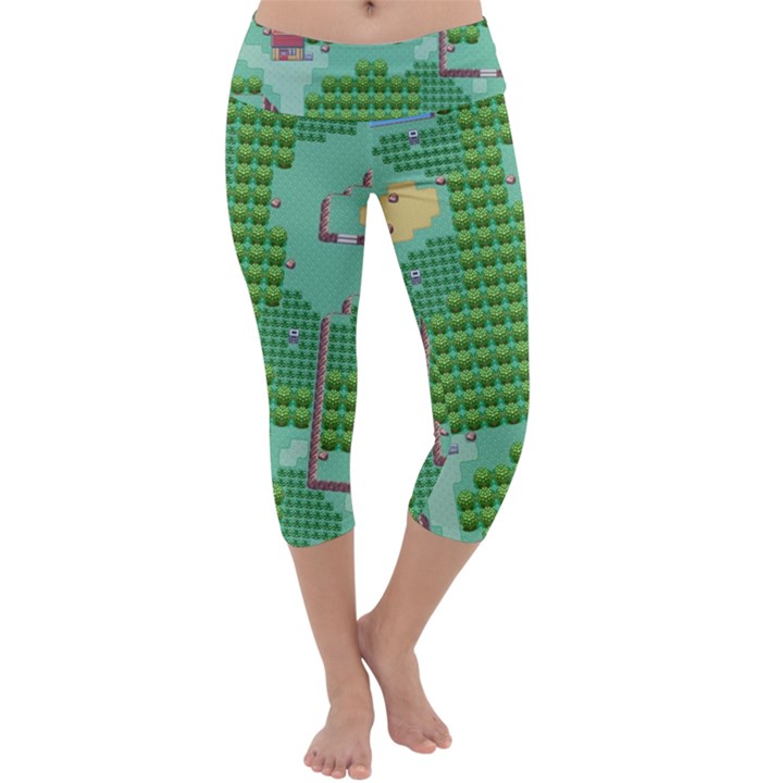 Green Retro Games Pattern Capri Yoga Leggings