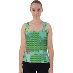 Green Retro Games Pattern Velvet Tank Top by Bakwanart