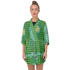 Green Retro Games Pattern Half Sleeve Chiffon Kimono by Bakwanart