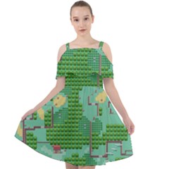 Green Retro Games Pattern Cut Out Shoulders Chiffon Dress by Bakwanart