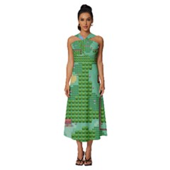 Green Retro Games Pattern Sleeveless Cross Front Cocktail Midi Chiffon Dress by Bakwanart