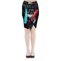 Stay Alive Midi Wrap Pencil Skirt by Bakwanart