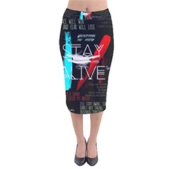 Stay Alive Velvet Midi Pencil Skirt by Bakwanart