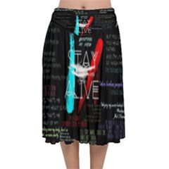 Stay Alive Velvet Flared Midi Skirt by Bakwanart