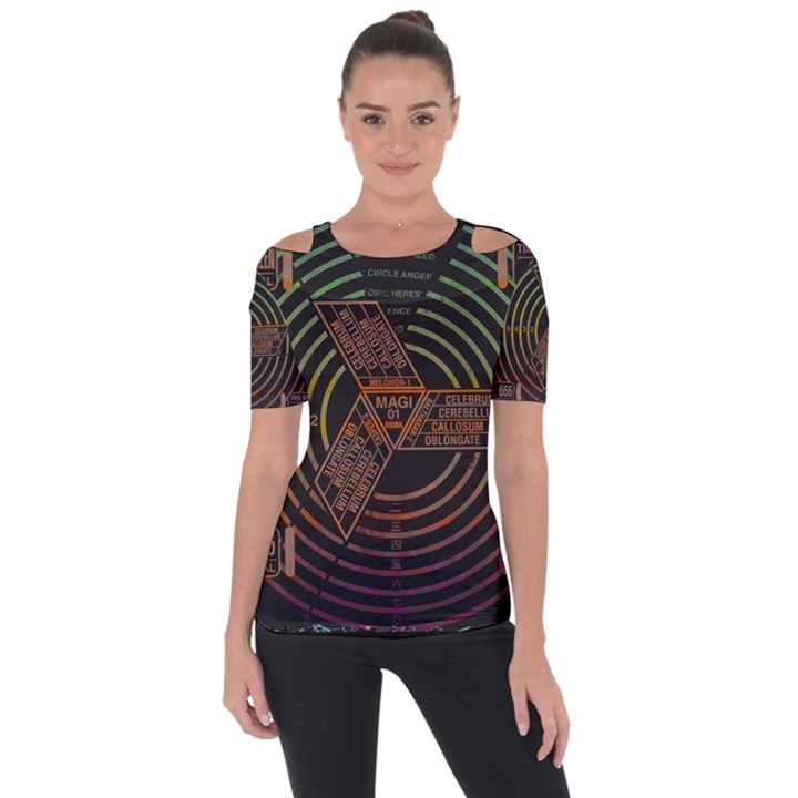 Black And Green Area Rug Neon Genesis Evangelion Computer Communication Shoulder Cut Out Short Sleeve Top