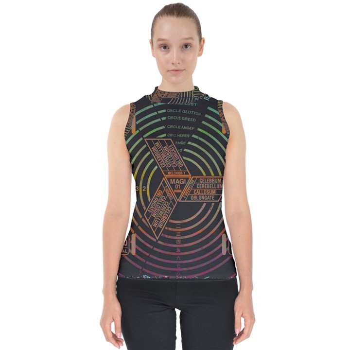 Black And Green Area Rug Neon Genesis Evangelion Computer Communication Mock Neck Shell Top