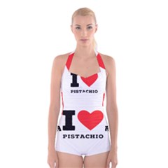 I Love Pistachio Boyleg Halter Swimsuit  by ilovewhateva