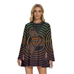 Black And Green Area Rug Neon Genesis Evangelion Computer Communication Round Neck Long Sleeve Bohemian Style Chiffon Mini Dress by Bakwanart