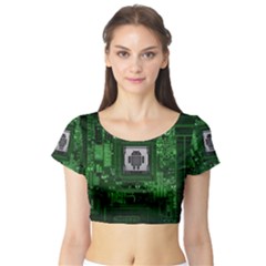 Technology Computer Chip Electronics Industry Circuit Board Short Sleeve Crop Top by Bakwanart