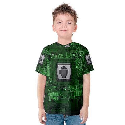 Technology Computer Chip Electronics Industry Circuit Board Kids  Cotton Tee by Bakwanart