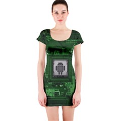 Technology Computer Chip Electronics Industry Circuit Board Short Sleeve Bodycon Dress by Bakwanart