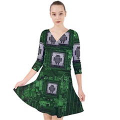 Technology Computer Chip Electronics Industry Circuit Board Quarter Sleeve Front Wrap Dress by Bakwanart