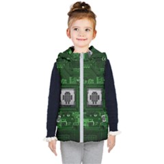 Technology Computer Chip Electronics Industry Circuit Board Kids  Hooded Puffer Vest by Bakwanart