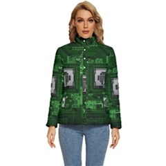 Technology Computer Chip Electronics Industry Circuit Board Women s Puffer Bubble Jacket Coat by Bakwanart