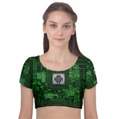 Technology Computer Chip Electronics Industry Circuit Board Velvet Short Sleeve Crop Top  by Bakwanart