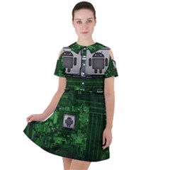 Technology Computer Chip Electronics Industry Circuit Board Short Sleeve Shoulder Cut Out Dress  by Bakwanart