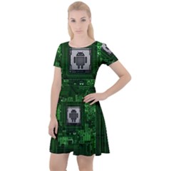 Technology Computer Chip Electronics Industry Circuit Board Cap Sleeve Velour Dress  by Bakwanart