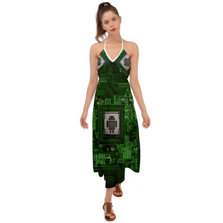 Technology Computer Chip Electronics Industry Circuit Board Halter Tie Back Dress 