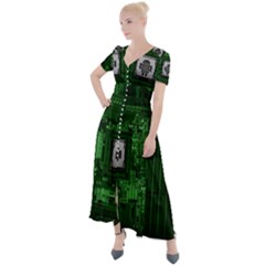 Technology Computer Chip Electronics Industry Circuit Board Button Up Short Sleeve Maxi Dress