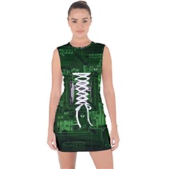 Technology Computer Chip Electronics Industry Circuit Board Lace Up Front Bodycon Dress by Bakwanart