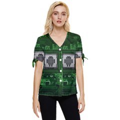 Technology Computer Chip Electronics Industry Circuit Board Bow Sleeve Button Up Top by Bakwanart