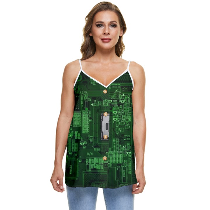 Technology Computer Chip Electronics Industry Circuit Board Casual Spaghetti Strap Chiffon Top