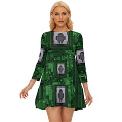 Technology Computer Chip Electronics Industry Circuit Board Long Sleeve Babydoll Dress by Bakwanart