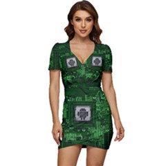 Technology Computer Chip Electronics Industry Circuit Board Low Cut Cap Sleeve Mini Dress by Bakwanart