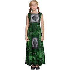 Technology Computer Chip Electronics Industry Circuit Board Kids  Satin Sleeveless Maxi Dress by Bakwanart