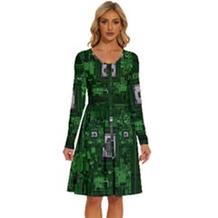 Technology Computer Chip Electronics Industry Circuit Board Long Sleeve Dress With Pocket by Bakwanart