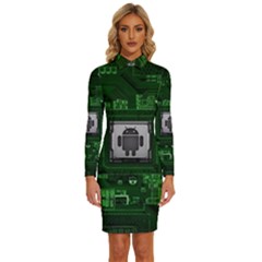 Technology Computer Chip Electronics Industry Circuit Board Long Sleeve Shirt Collar Bodycon Dress by Bakwanart