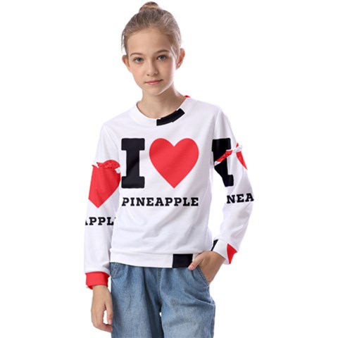 I Love Pineapple Kids  Long Sleeve Tee With Frill  by ilovewhateva