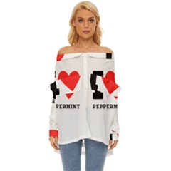 I Love Peppermint Off Shoulder Chiffon Pocket Shirt by ilovewhateva