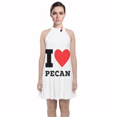 I Love Pecan Velvet Halter Neckline Dress  by ilovewhateva