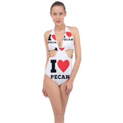 I Love Pecan Halter Front Plunge Swimsuit by ilovewhateva