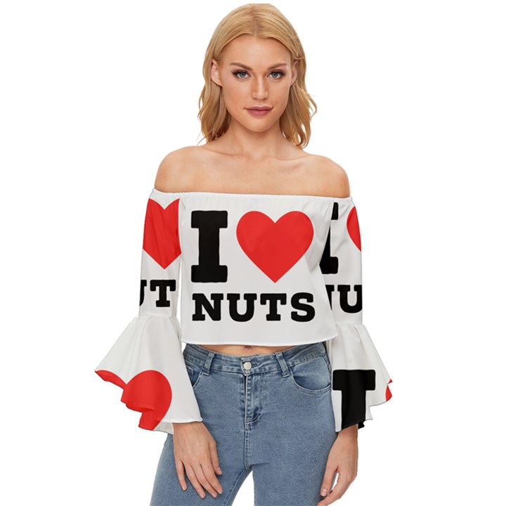 I love nuts Off Shoulder Flutter Bell Sleeve Top