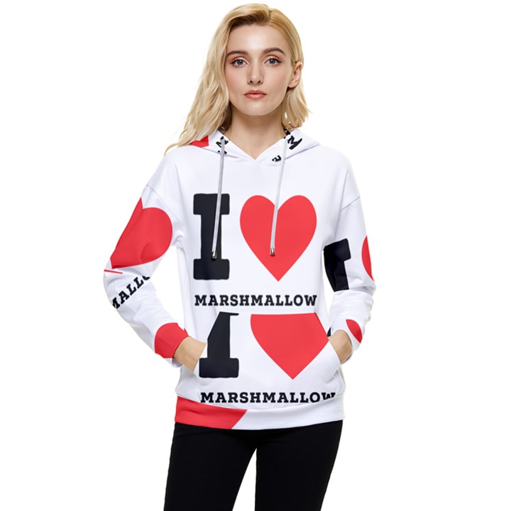 I love marshmallow  Women s Lightweight Drawstring Hoodie