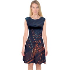 Abstract Colorful Circuit Capsleeve Midi Dress by Bakwanart