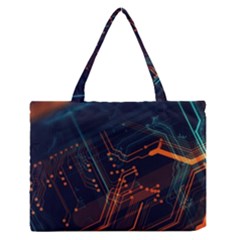 Abstract Colorful Circuit Zipper Medium Tote Bag by Bakwanart