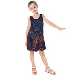 Abstract Colorful Circuit Kids  Sleeveless Dress by Bakwanart