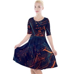 Abstract Colorful Circuit Quarter Sleeve A-line Dress by Bakwanart