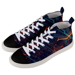 Abstract Colorful Circuit Men s Mid-top Canvas Sneakers by Bakwanart