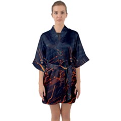 Abstract Colorful Circuit Half Sleeve Satin Kimono  by Bakwanart