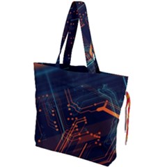 Abstract Colorful Circuit Drawstring Tote Bag by Bakwanart